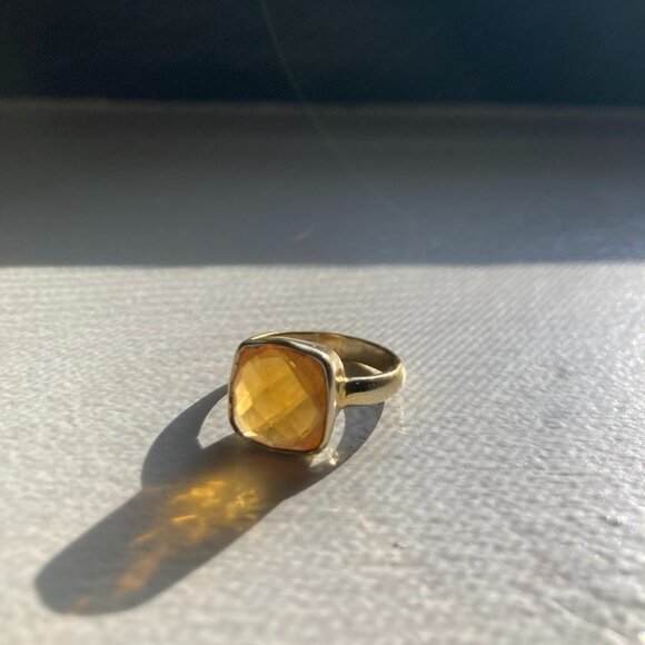 Yellow gemstone 925 silver gold-plated stacking ring - Picture 2 of 6